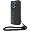 BMW kožené pouzdro Signature Leather Wordmark Cord pro iPhone 15 Pro – černé