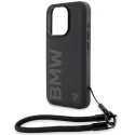 BMW kožené pouzdro Signature Leather Wordmark Cord pro iPhone 15 Pro – černé