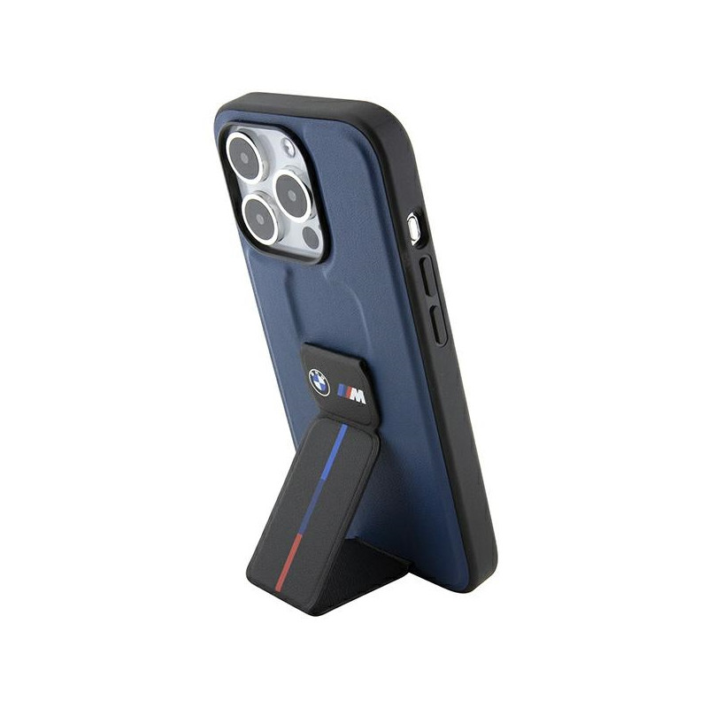 BMW pouzdro M Grip Stand Bicolor pro iPhone 15 Pro – tmavě modré