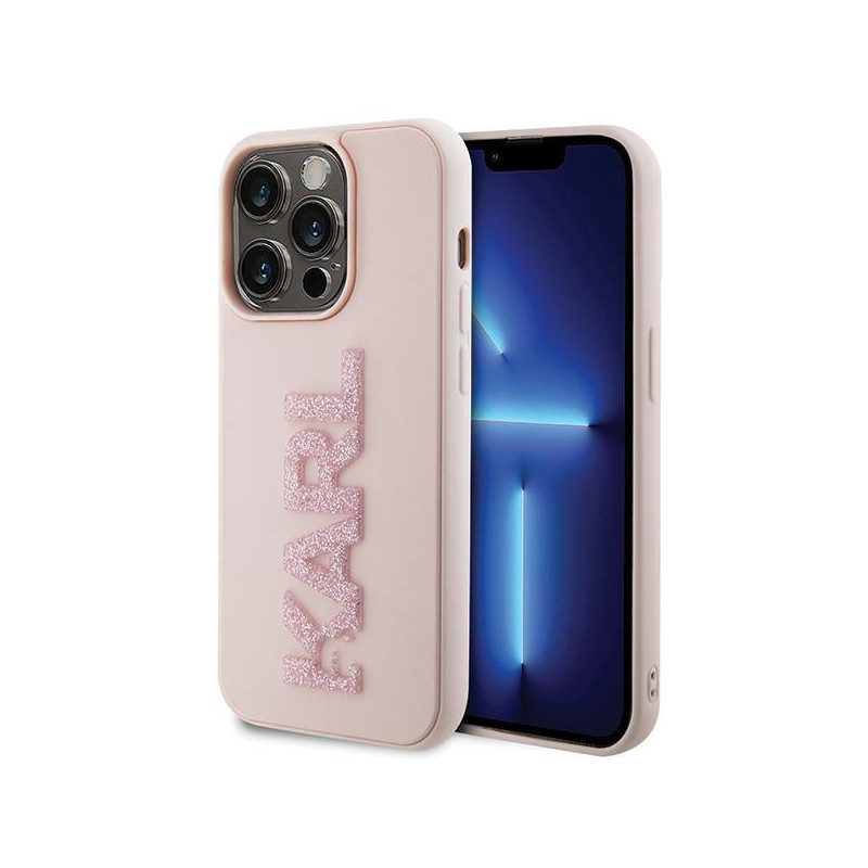 Kryt Karl Lagerfeld 3D RUBBER GLITTER LOGO pro iPhone 15 Pro Max - růžová