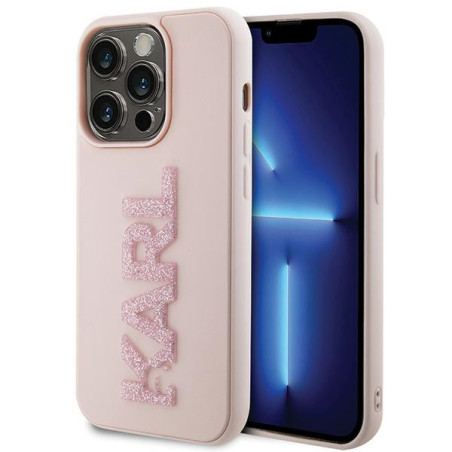Kryt Karl Lagerfeld 3D Rubber Glitter Logo iPhone 15 Pro Max - růžov