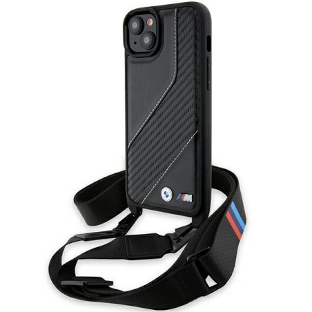 BMW M Edition pouzdro Carbon Stripe & Strap pro iPhone 15 Plus / 14 Plus – černé