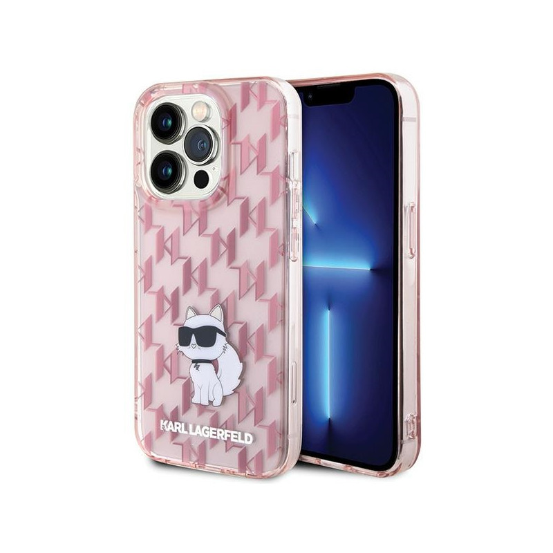 Kryt Karl Lagerfeld MONOGRAM CHOUPETTE pro iPhone 15 Pro Max - růžová