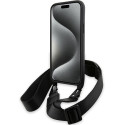 BMW pouzdro M Edition Carbon Tricolor Lines & Strap pro iPhone 15 Plus / 14 Plus – černé