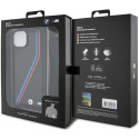 BMW pouzdro M Edition Carbon Tricolor Lines & Strap pro iPhone 15 Plus / 14 Plus – černé