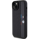 BMW Perforated Tricolor Line kryt pro iPhone 15 Plus / 14 Plus – černý