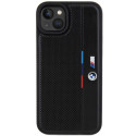 BMW Perforated Tricolor Line kryt pro iPhone 15 Plus / 14 Plus – černý