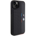 BMW Perforated Tricolor Line kryt pro iPhone 15 Plus / 14 Plus – černý