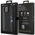 BMW Perforated Tricolor Line kryt pro iPhone 15 Plus / 14 Plus – černý