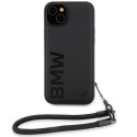 BMW kožené pouzdro Signature Leather Wordmark Cord pro iPhone 15 Plus / 14 Plus – černé
