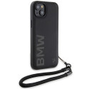 BMW kožené pouzdro Signature Leather Wordmark Cord pro iPhone 15 Plus / 14 Plus – černé
