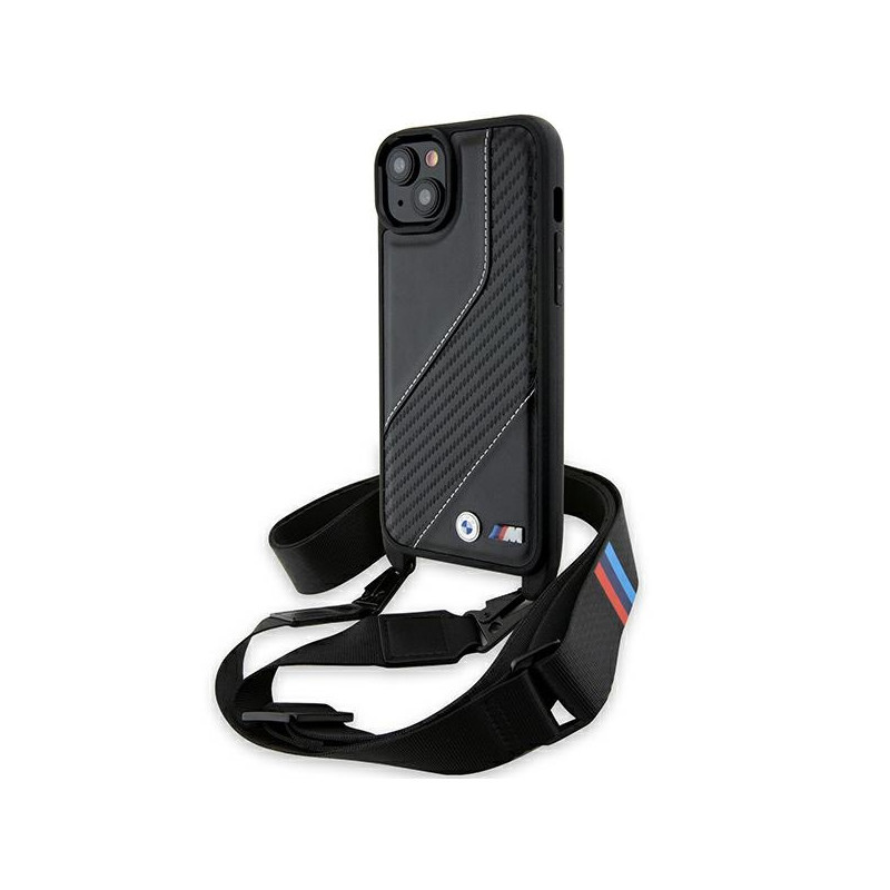 BMW pouzdro M Edition Carbon Stripe & Strap pro iPhone 15 / 14 / 13 – černé