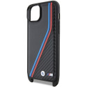 BMW pouzdro M Edition Carbon Tricolor Lines & Strap pro iPhone 15 / 14 / 13 – černé