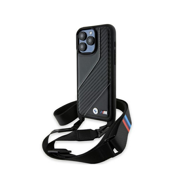 BMW pouzdro M Edition Carbon Stripe & Strap pro iPhone 15 Pro Max – černé