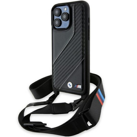 BMW pouzdro M Edition Carbon Stripe & Strap pro iPhone 15 Pro Max – černé