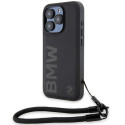 BMW kožené pouzdro Signature Leather Wordmark Cord pro iPhone 15 Pro Max – černé