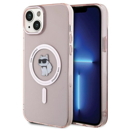 Kryt Karl Lagerfeld IML Choupette MagSafe iPhone 15 Plus – růžová