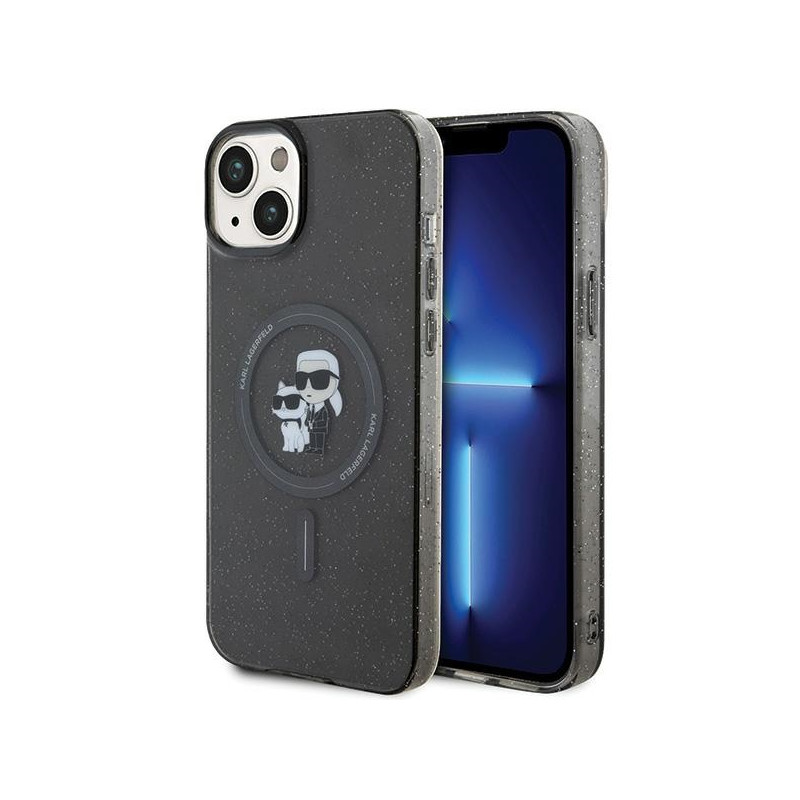 Kryt Karl Lagerfeld Karl&Choupette Glitter pro iPhone 15 Plus - černý