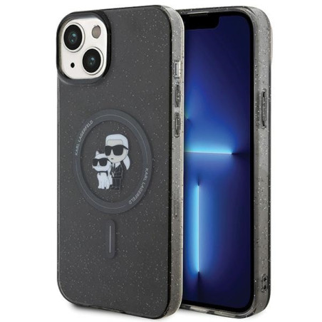 Kryt Karl Lagerfeld Karl&Choupette Glitter iPhone 15 Plus černý