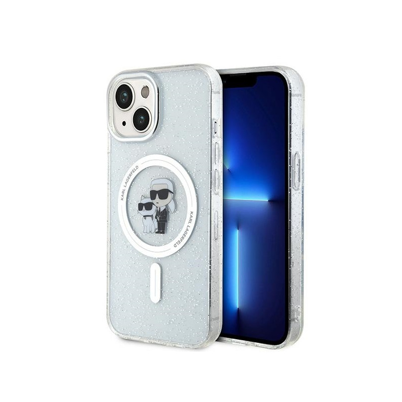 Kryt Karl&Choupette Glitter MagSafe pro iPhone 15 Plus - transparent