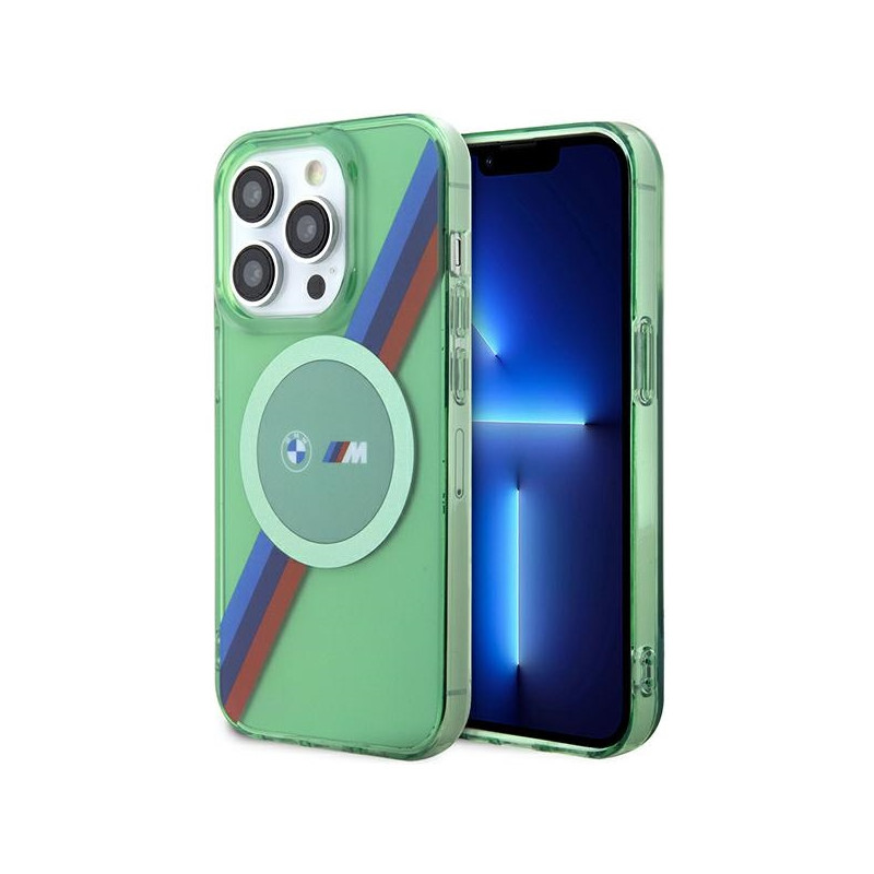 BMW pouzdro M Tricolor Stripes MagSafe pro iPhone 15 Pro – zelené