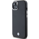 BMW kožené pouzdro Signature Wrapped Metal MagSafe pro iPhone 15 Plus / 14 Plus – černé