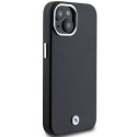 BMW kožené pouzdro Signature Wrapped Metal MagSafe pro iPhone 15 Plus / 14 Plus – černé