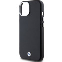 BMW kožené pouzdro Signature Wrapped Metal MagSafe pro iPhone 15 Plus / 14 Plus – černé