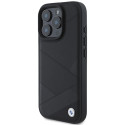 BMW Signature Leather Crossing Lines Pattern kryt pro iPhone 16 Pro – černý