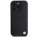 BMW Signature Leather Crossing Lines Pattern kryt pro iPhone 16 Pro – černý