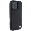 BMW Signature Leather Crossing Lines Pattern kryt pro iPhone 16 Pro – černý