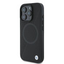 BMW pouzdro Signature Leather Half Textured & Circle MagSafe pro iPhone 16 Pro – černé