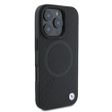BMW pouzdro Signature Leather Half Textured & Circle MagSafe pro iPhone 16 Pro – černé