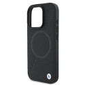 BMW pouzdro Signature Leather Half Textured & Circle MagSafe pro iPhone 16 Pro – černé