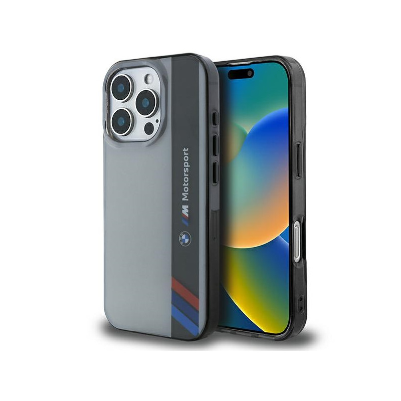 Pouzdro BMW Motosport IML Vertical Stripe pro iPhone 16 Pro - šedé