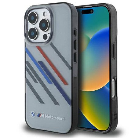 Pouzdro BMW Motosport IML Random Stripes pro iPhone 16 Pro - šedé