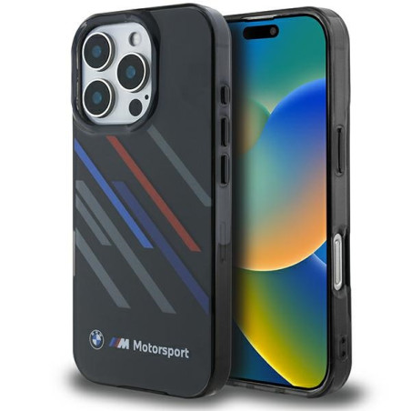 Pouzdro BMW Motosport IML Random Stripes pro iPhone 16 Pro - černé