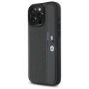Pouzdro BMW M Perforated Tricolor Detail Line pro iPhone 16 Pro - tmavě šedé