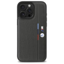 Pouzdro BMW M Perforated Tricolor Detail Line pro iPhone 16 Pro - tmavě šedé