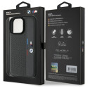 Pouzdro BMW M Perforated Tricolor Detail Line pro iPhone 16 Pro - tmavě šedé
