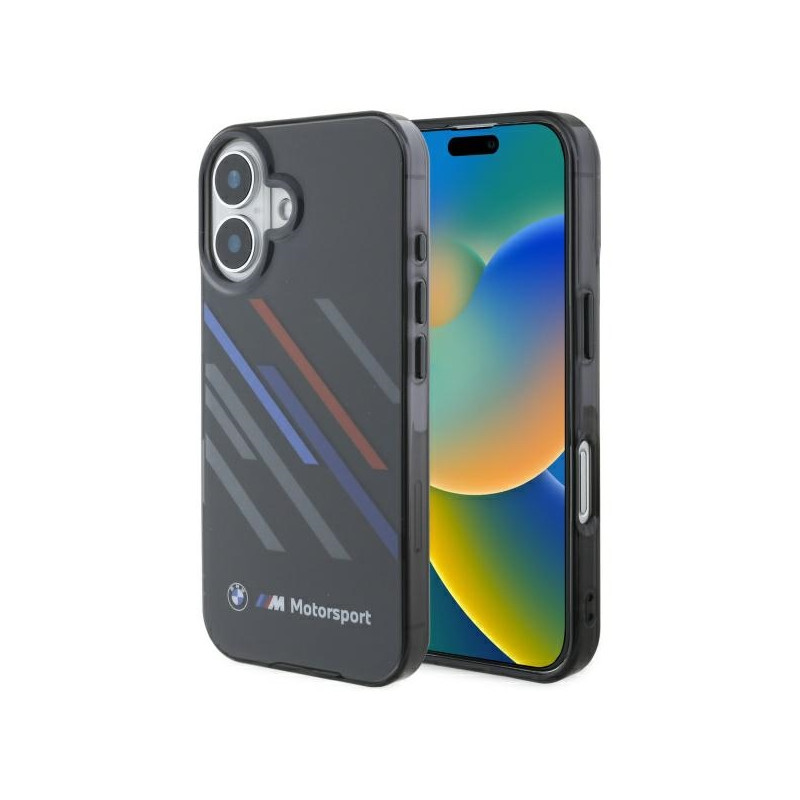 Pouzdro BMW Motosport IML Random Stripes pro iPhone 16 Plus - černé
