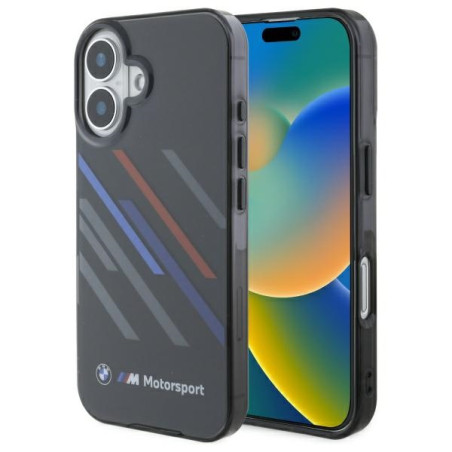 Pouzdro BMW Motosport IML Random Stripes pro iPhone 16 Plus - černé
