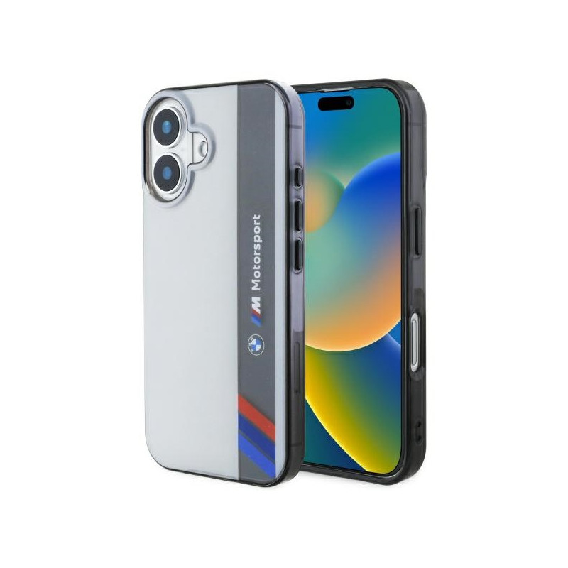 Pouzdro BMW Motosport IML Vertical Stripe pro iPhone 16 - šedé