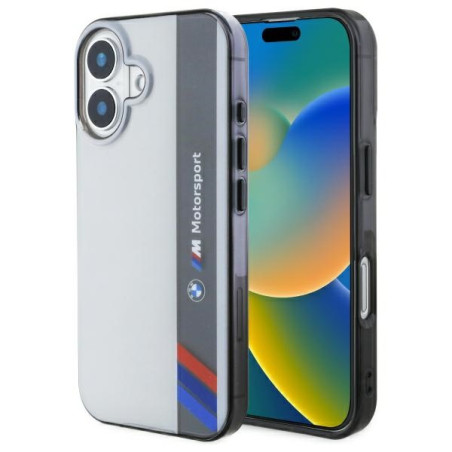 Pouzdro BMW Motosport IML Vertical Stripe pro iPhone 16 - šedé
