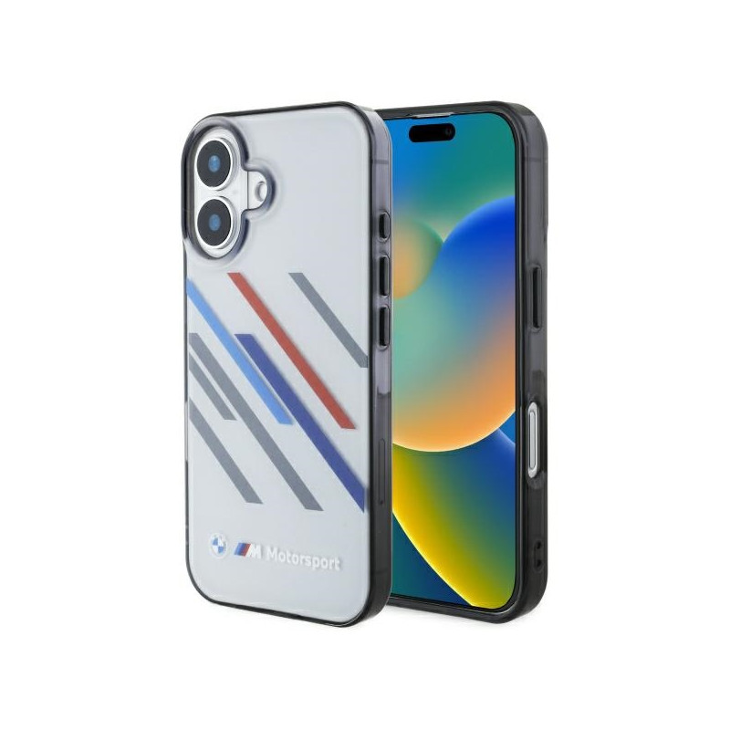 Pouzdro BMW Motosport IML Random Stripes pro iPhone 16 - šedé