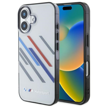 Pouzdro BMW Motosport IML Random Stripes pro iPhone 16 - šedé