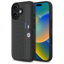 Pouzdro BMW M Perforated Tricolor Detail Line pro iPhone 16 - tmavě šedé