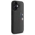 Pouzdro BMW M Perforated Tricolor Detail Line pro iPhone 16 - tmavě šedé
