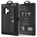 Pouzdro BMW M Perforated Tricolor Detail Line pro iPhone 16 - tmavě šedé