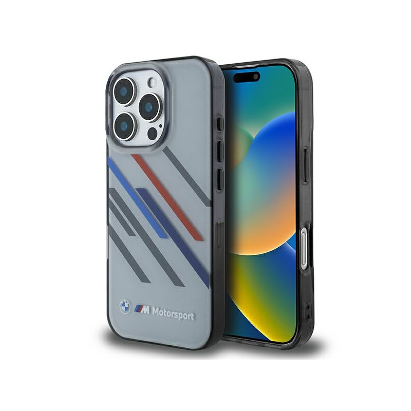 Pouzdro BMW Motosport IML Random Stripes pro iPhone 16 Pro Max - šedé
